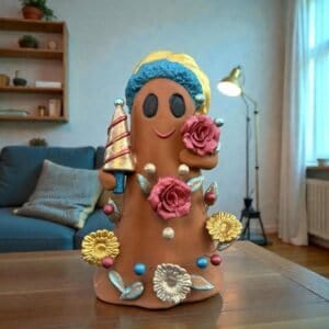 Handmade Mexican Christmas Ghost Sculpture, Clay Holiday Figurine, Metepec Pottery Art, Unique Christmas Home Decor