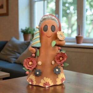 Handmade Mexican Christmas Ghost Sculpture, Clay Holiday Figurine, Metepec Pottery Art, Unique Christmas Home Decor