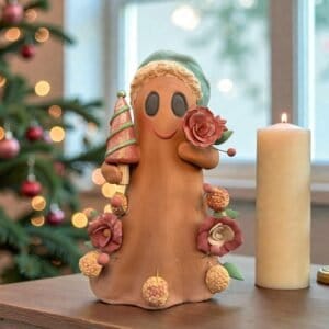 Handmade Mexican Christmas Ghost Sculpture, Clay Holiday Figurine, Metepec Pottery Art, Unique Christmas Home Decor