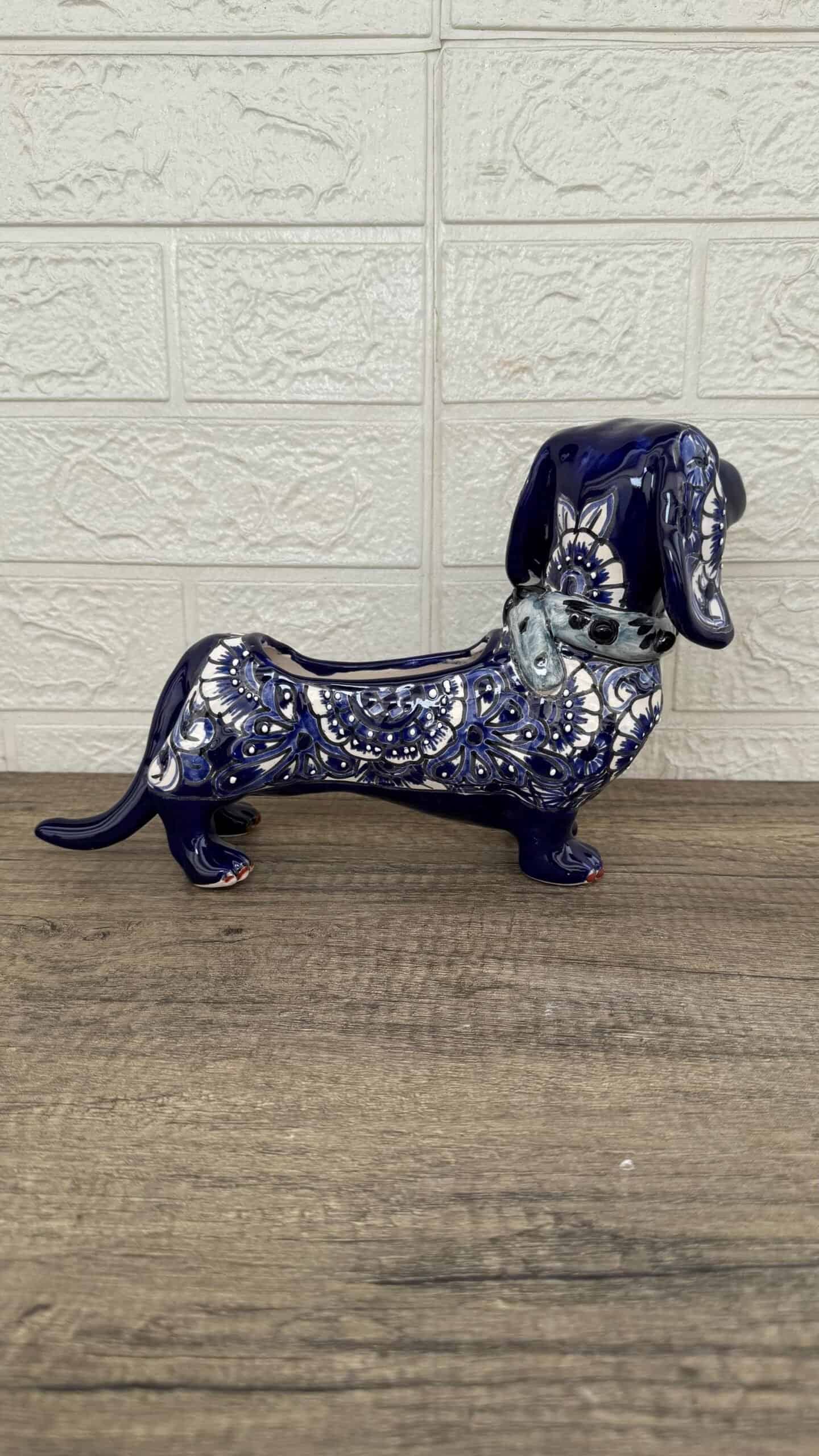 Talavera Dachshund Scupture Planter Pot Ceramic Dog, Talavera Pottery, Puebla Mexican Pottery, Dachshund Statue, Hand Painted  Home Decor - Image 3