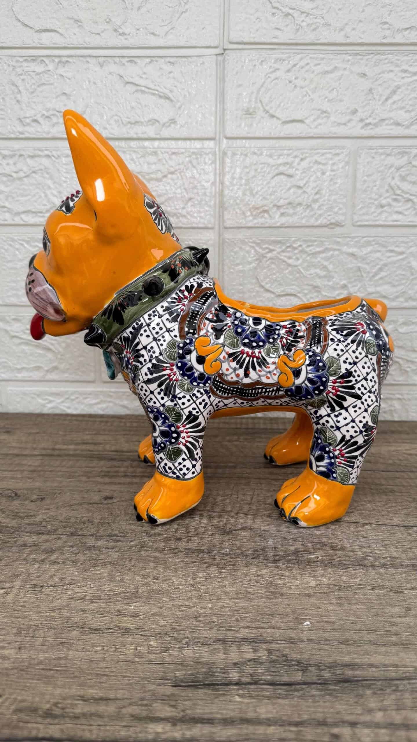 Talavera French Bulldog Planter Pot Sculpture Ceramic Dog, Talavera Pottery, Puebla Pottery, French Bulldog Statue, Handmade  Hand Painted - Image 3