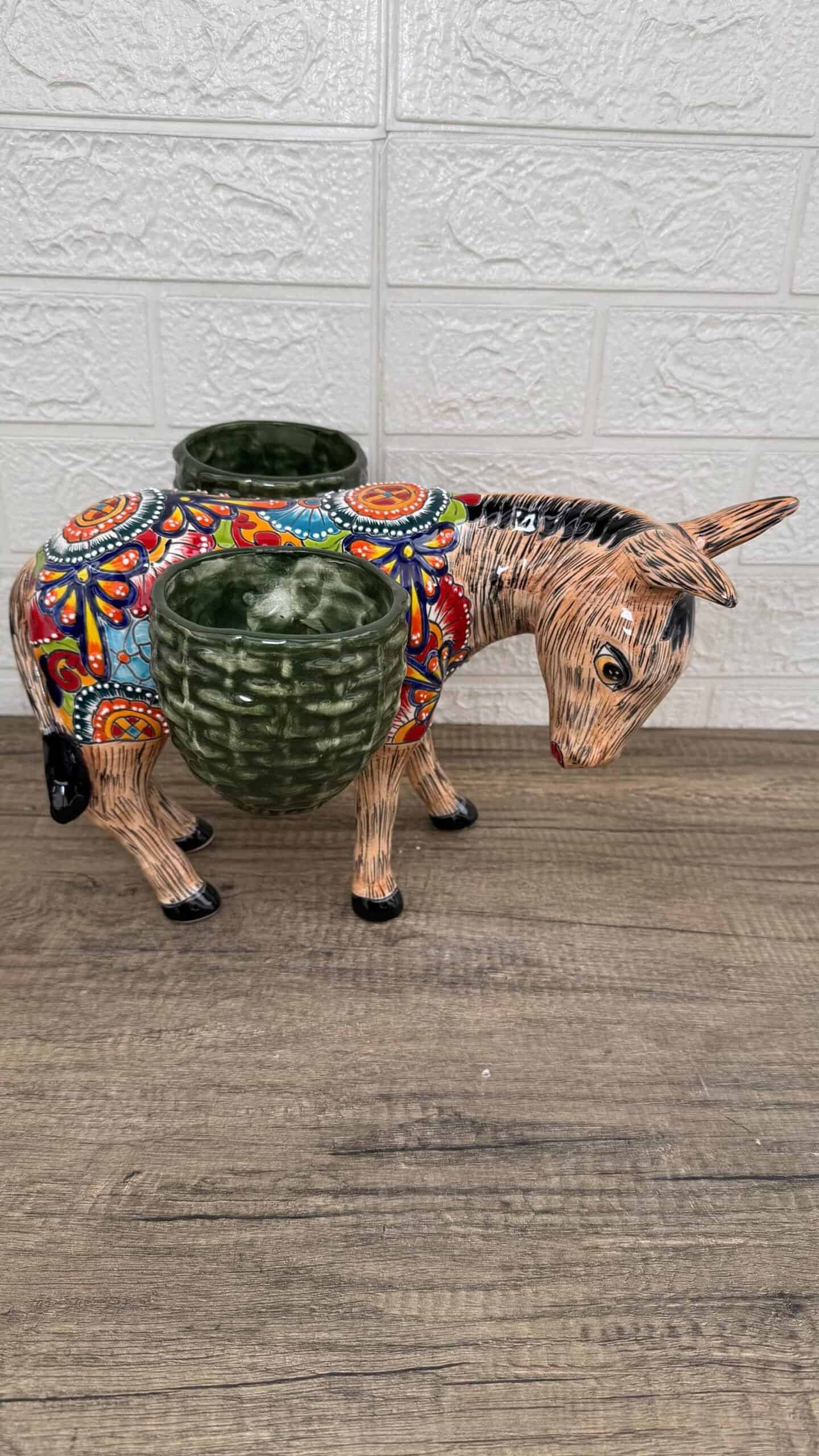 Donkey Pot Planter (2) Talavera  Figurine  Ceramic Pottery Artisan Hand Painted Farmhouse Decor Vibrant Folk Art from Puebla  Decor Burrito - Image 3