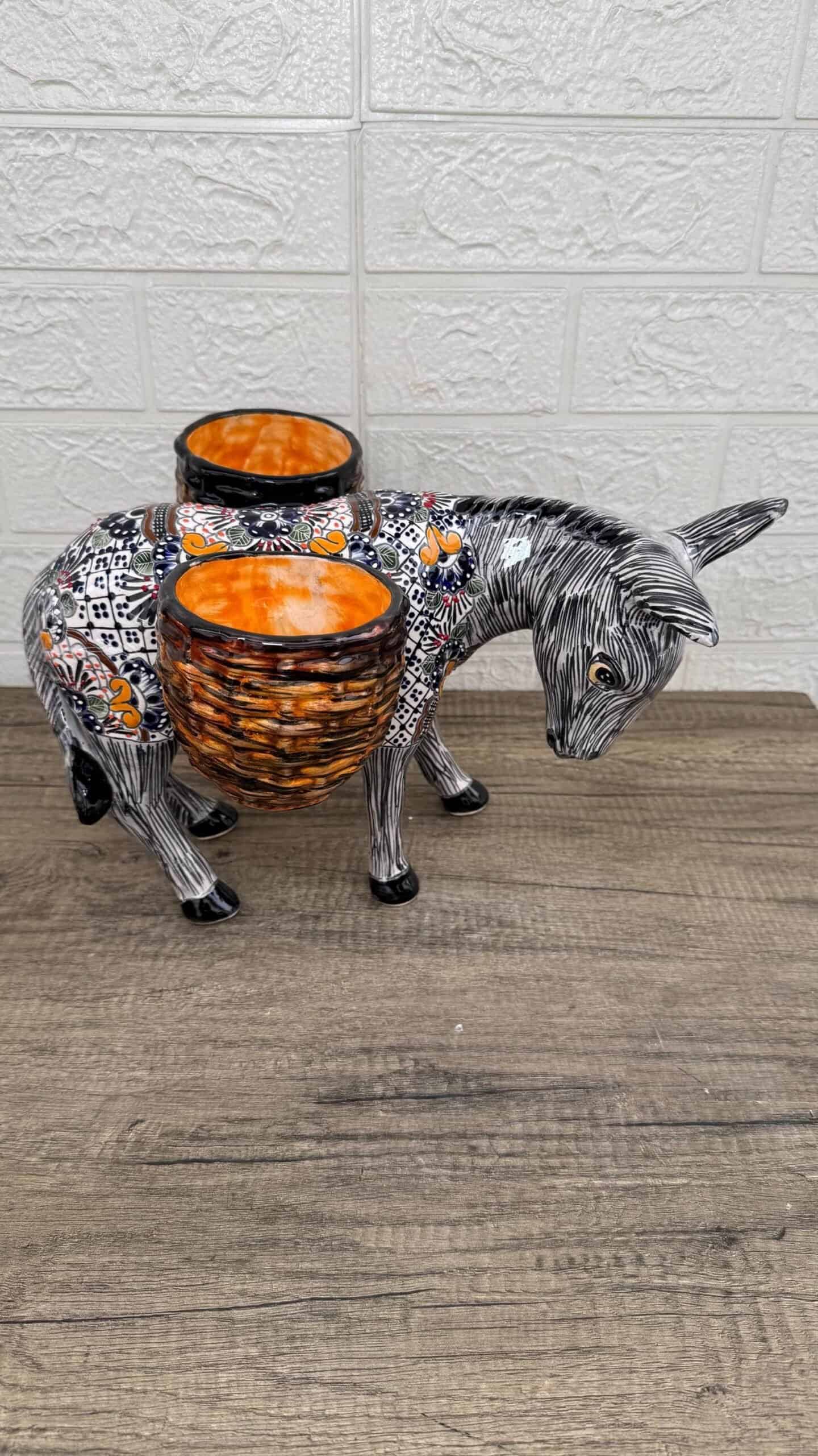 Donkey Pot Planter (2) Talavera  Figurine  Ceramic Pottery Artisan Hand Painted Farmhouse Decor Vibrant Folk Art from Puebla  Decor Burrito - Image 3