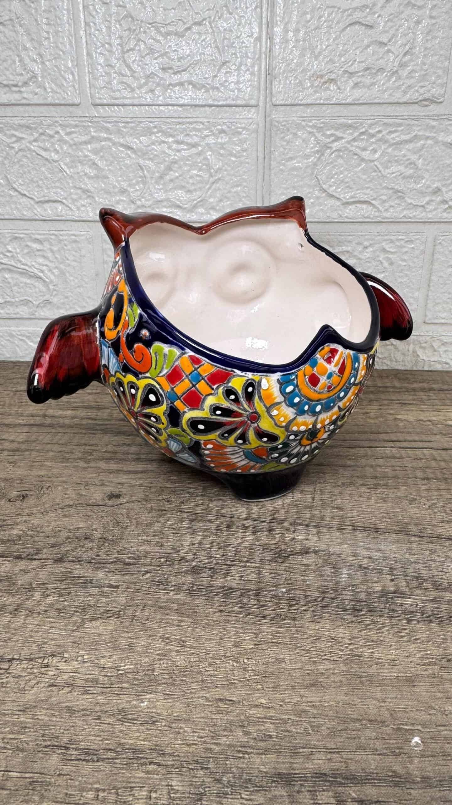 Talavera Planter Pot Owl Figurine  Handmade Ceramic Pottery Artisan  Bird  Puebla  Hand Painted Folk Art  Home Decor Boho Animal Sculpture - Image 3