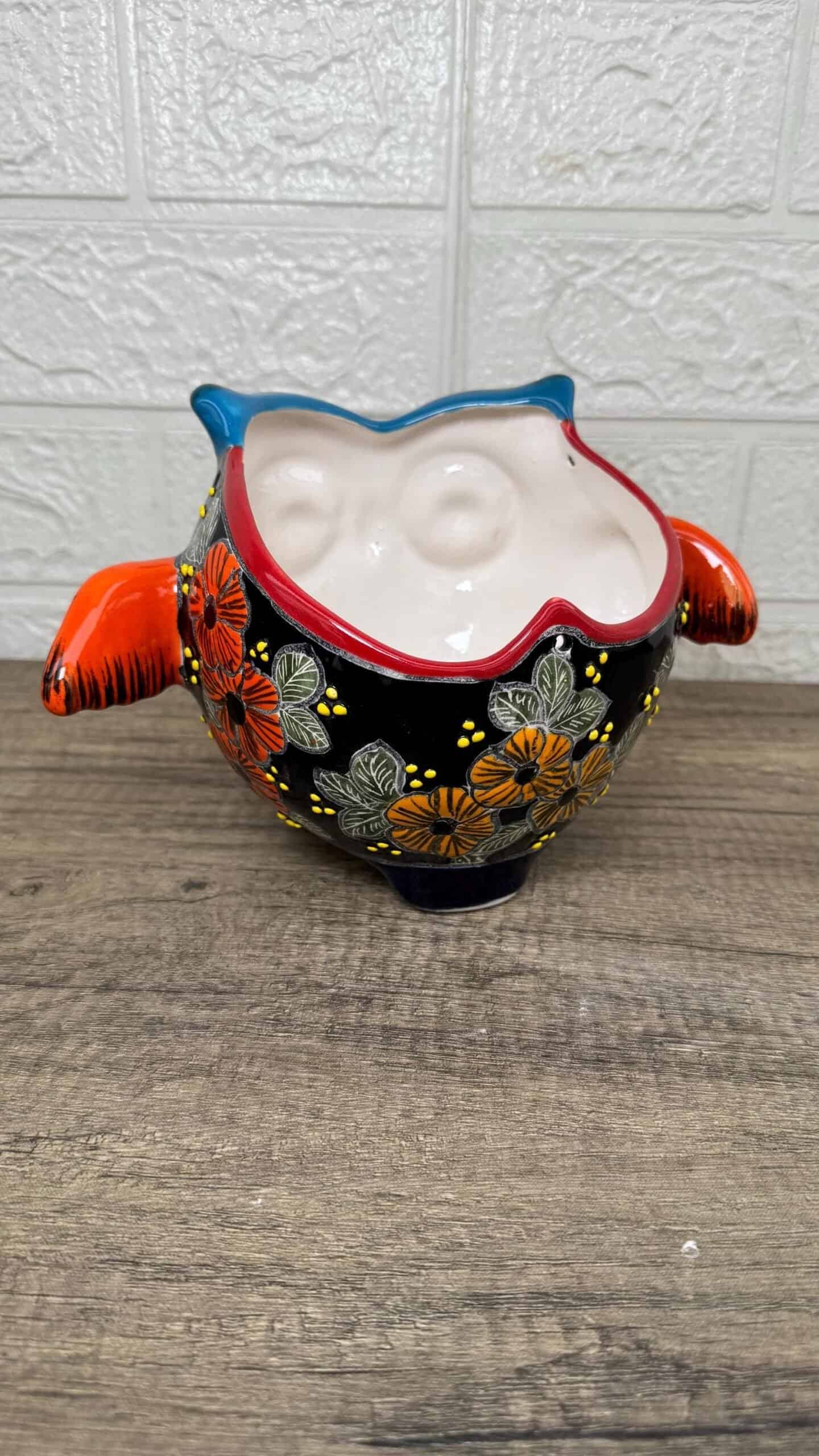Talavera Planter Pot Owl Figurine  Handmade Ceramic Pottery Artisan  Bird  Puebla  Hand Painted Folk Art  Home Decor Boho Animal Sculpture - Image 3