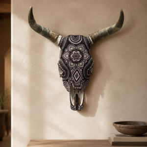 Bull Sculpture Huichol Statue Of Mexican Folk Art, Cow Wixarika  Made Of Beads On Real Skull