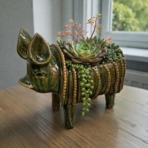 Handmade Glazed Pig Planter Or Salsa Bowl From Michoacán, Mexican Ceramic Pig, Artisan Pottery, Succulent Planter, Mexican Kitchen Decor