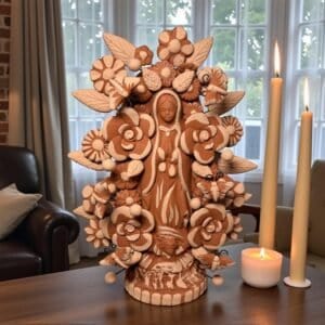 Virgin Mary Handmade Clay Piece, Virgen de Guadalupe  Mexican Decoration, Mary Virgin Sculpture, Metepec Estado de México Virgencita