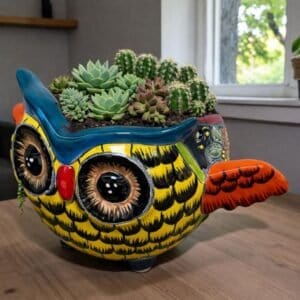 Talavera Planter Pot Owl Figurine  Handmade Ceramic Pottery Artisan  Bird  Puebla  Hand Painted Folk Art  Home Decor Boho Animal Sculpture