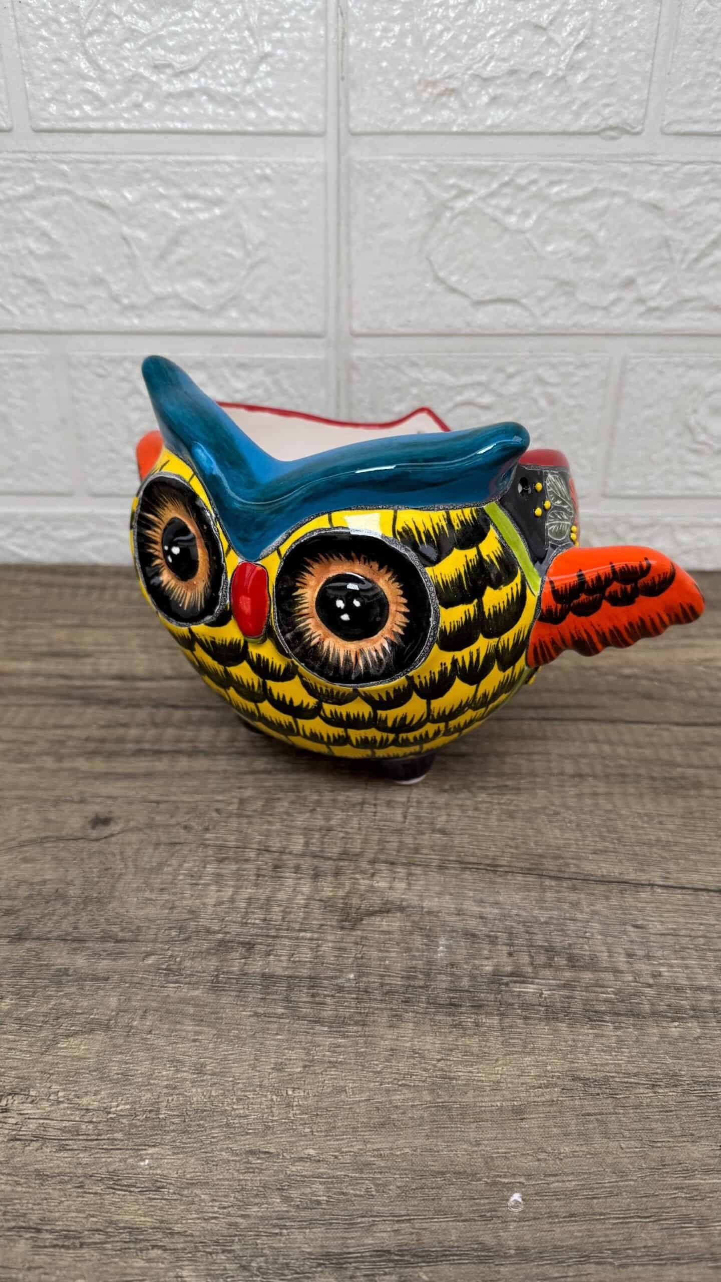 Talavera Planter Pot Owl Figurine  Handmade Ceramic Pottery Artisan  Bird  Puebla  Hand Painted Folk Art  Home Decor Boho Animal Sculpture - Image 2