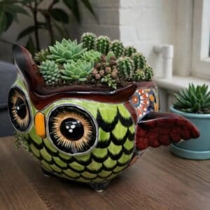Talavera Planter Pot Owl Figurine  Handmade Ceramic Pottery Artisan  Bird  Puebla  Hand Painted Folk Art  Home Decor Boho Animal Sculpture