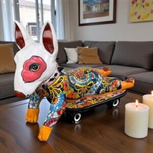 Talavera Bull Terrier Sculpture  Ceramic Dog, Talavera Pottery, Puebla Mexican Pottery, Bull Terrier Statue, Handmade And Hand Painted