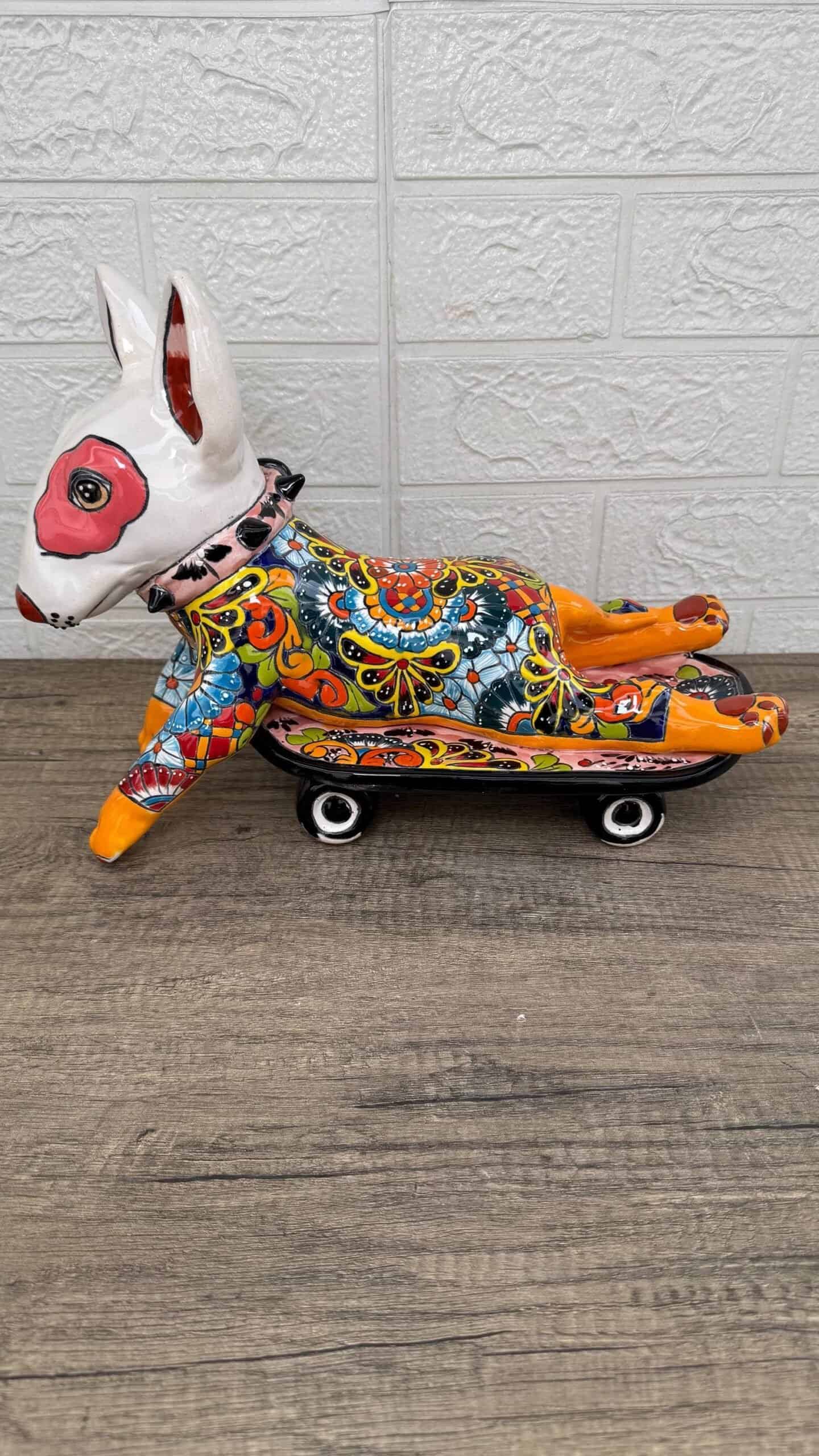 Talavera Bull Terrier Sculpture  Ceramic Dog, Talavera Pottery, Puebla Mexican Pottery, Bull Terrier Statue, Handmade And Hand Painted - Image 2