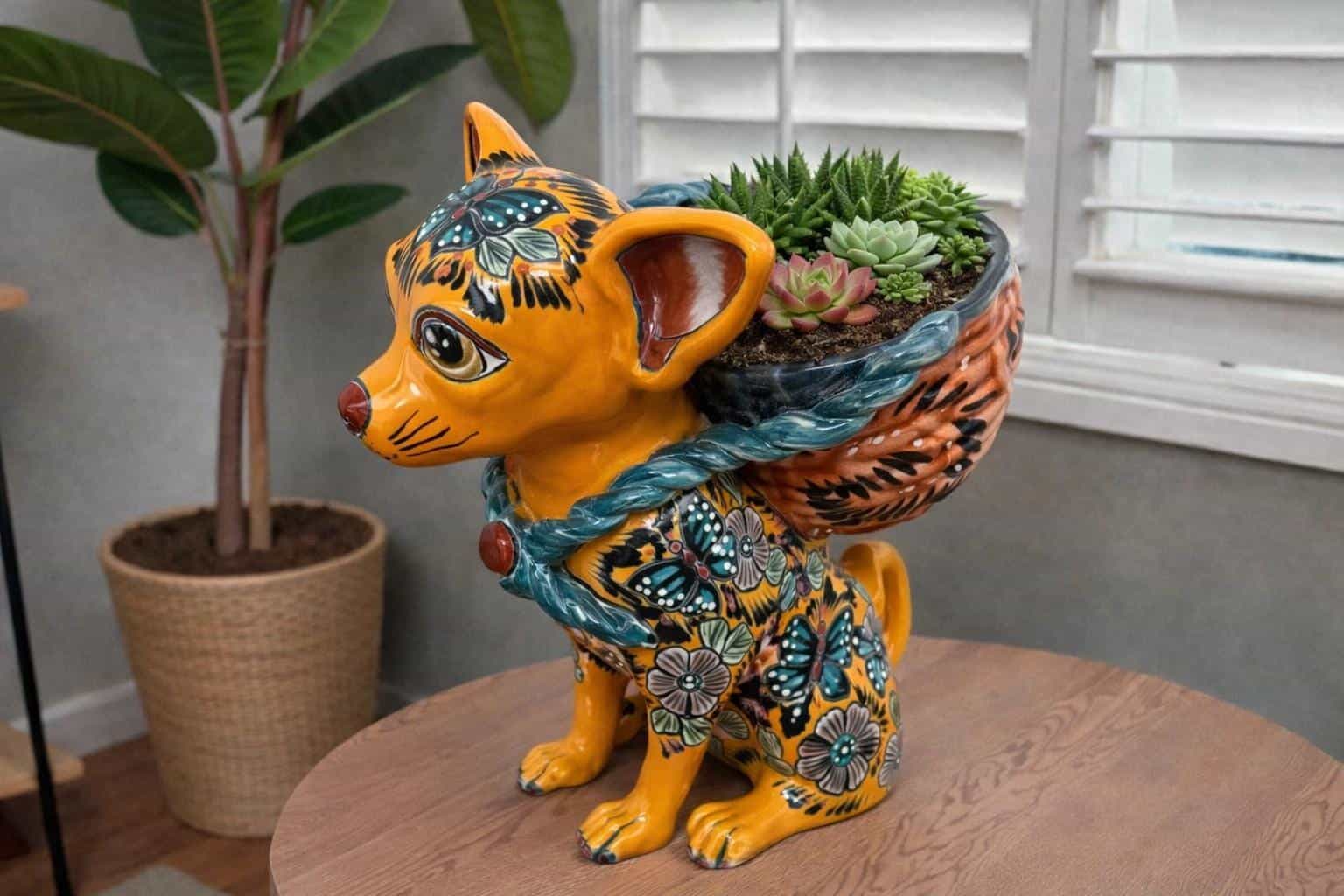 Talavera Chihuahua Pot , Ceramic dog, Talavera pottery, Puebla Mexican Pottery, Chihuahua Statue, Dog Sculpture  Hand Painted By Artisans - Image 1