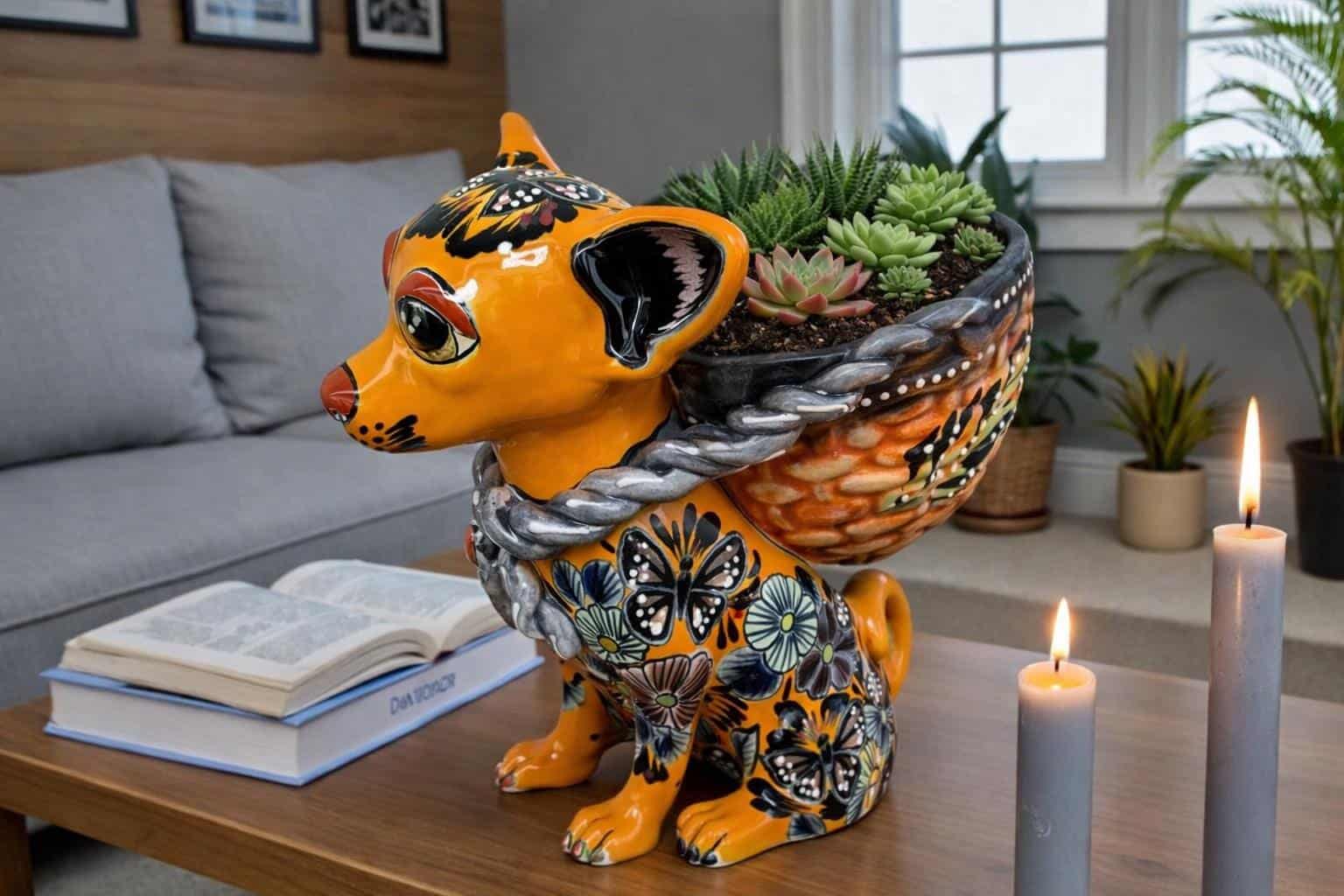 Talavera Chihuahua Pot , Ceramic dog, Talavera pottery, Puebla Mexican Pottery, Chihuahua Statue, Dog Sculpture  Hand Painted By Artisans - Image 1