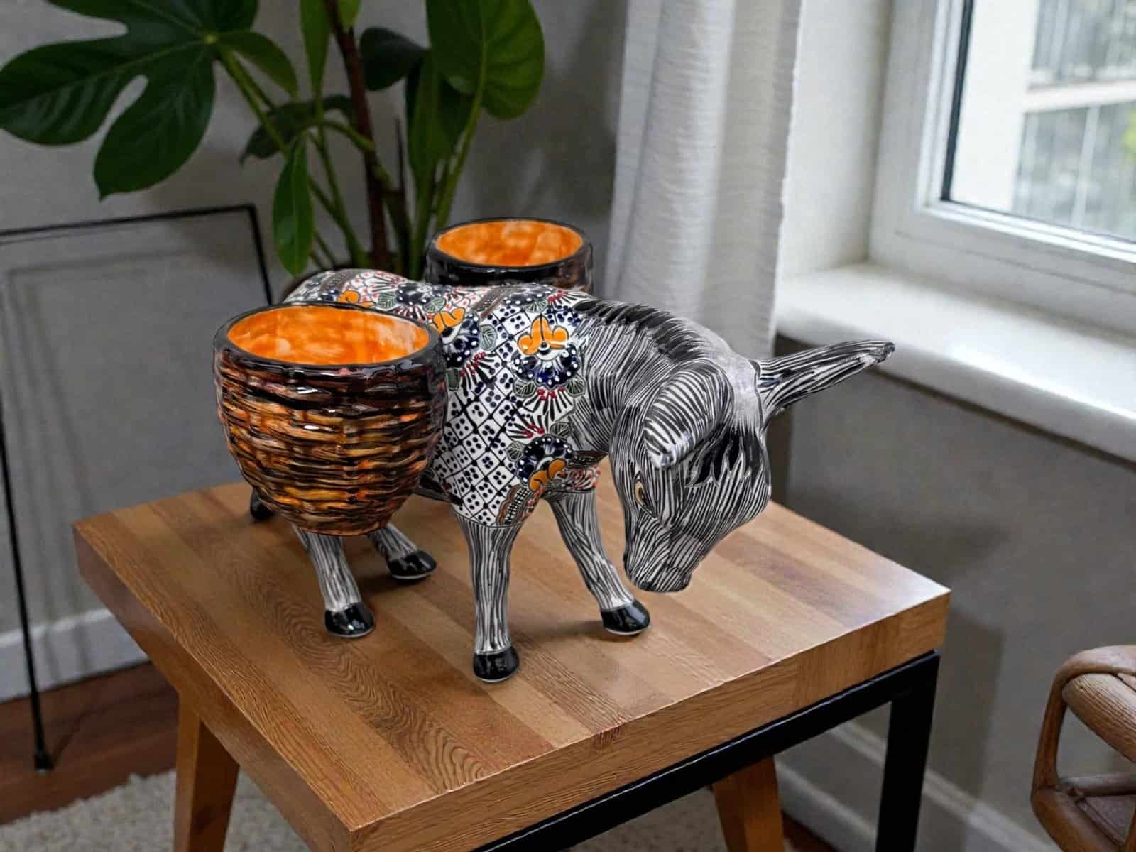 Donkey Pot Planter (2) Talavera  Figurine  Ceramic Pottery Artisan Hand Painted Farmhouse Decor Vibrant Folk Art from Puebla  Decor Burrito - Image 1