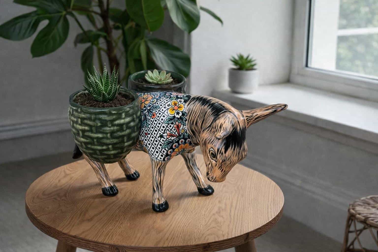 Donkey Pot Planter (2) Talavera  Figurine  Ceramic Pottery Artisan Hand Painted Farmhouse Decor Vibrant Folk Art from Puebla  Decor Burrito - Image 2