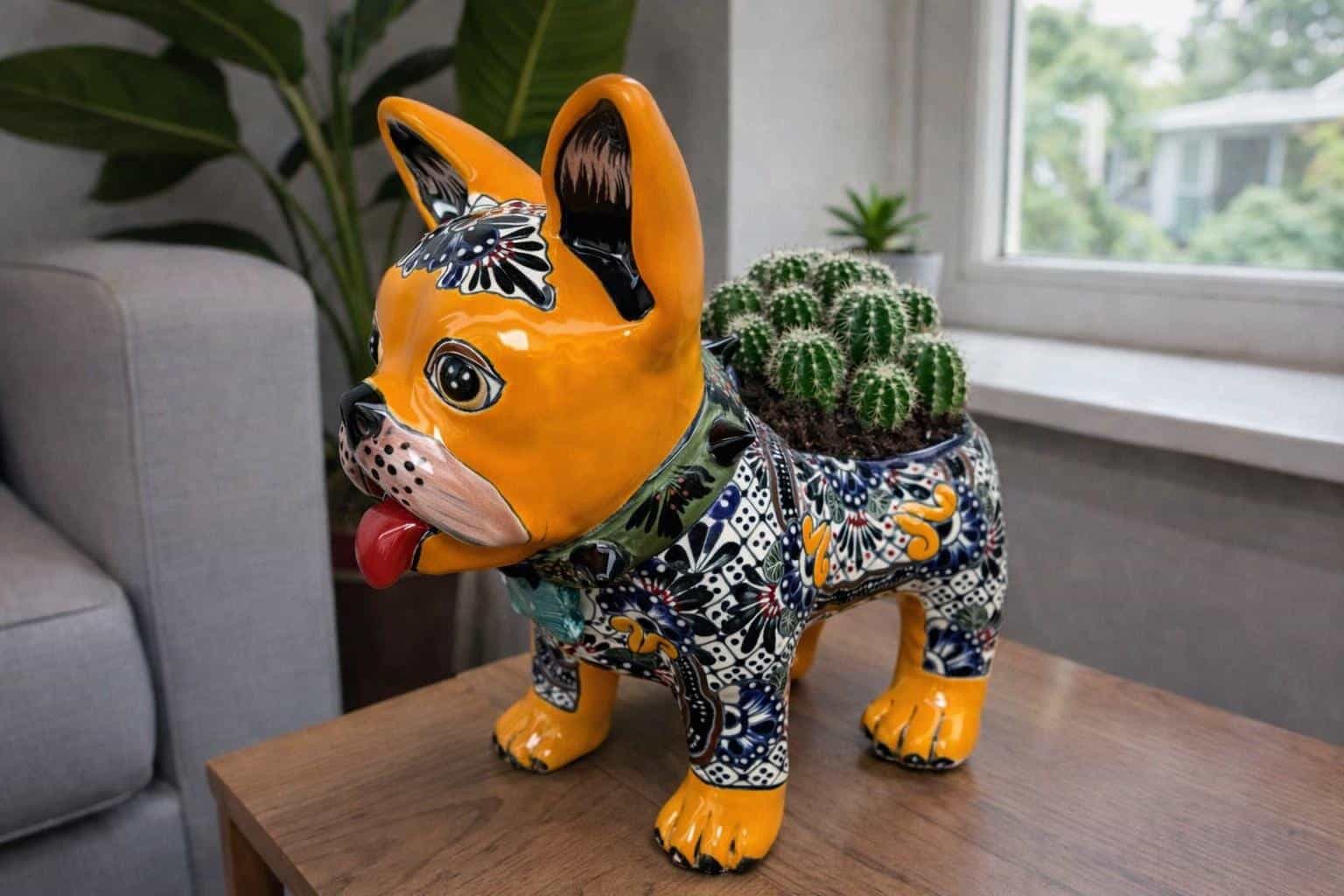 Talavera French Bulldog Planter Pot Sculpture Ceramic Dog, Talavera Pottery, Puebla Pottery, French Bulldog Statue, Handmade  Hand Painted - Image 1