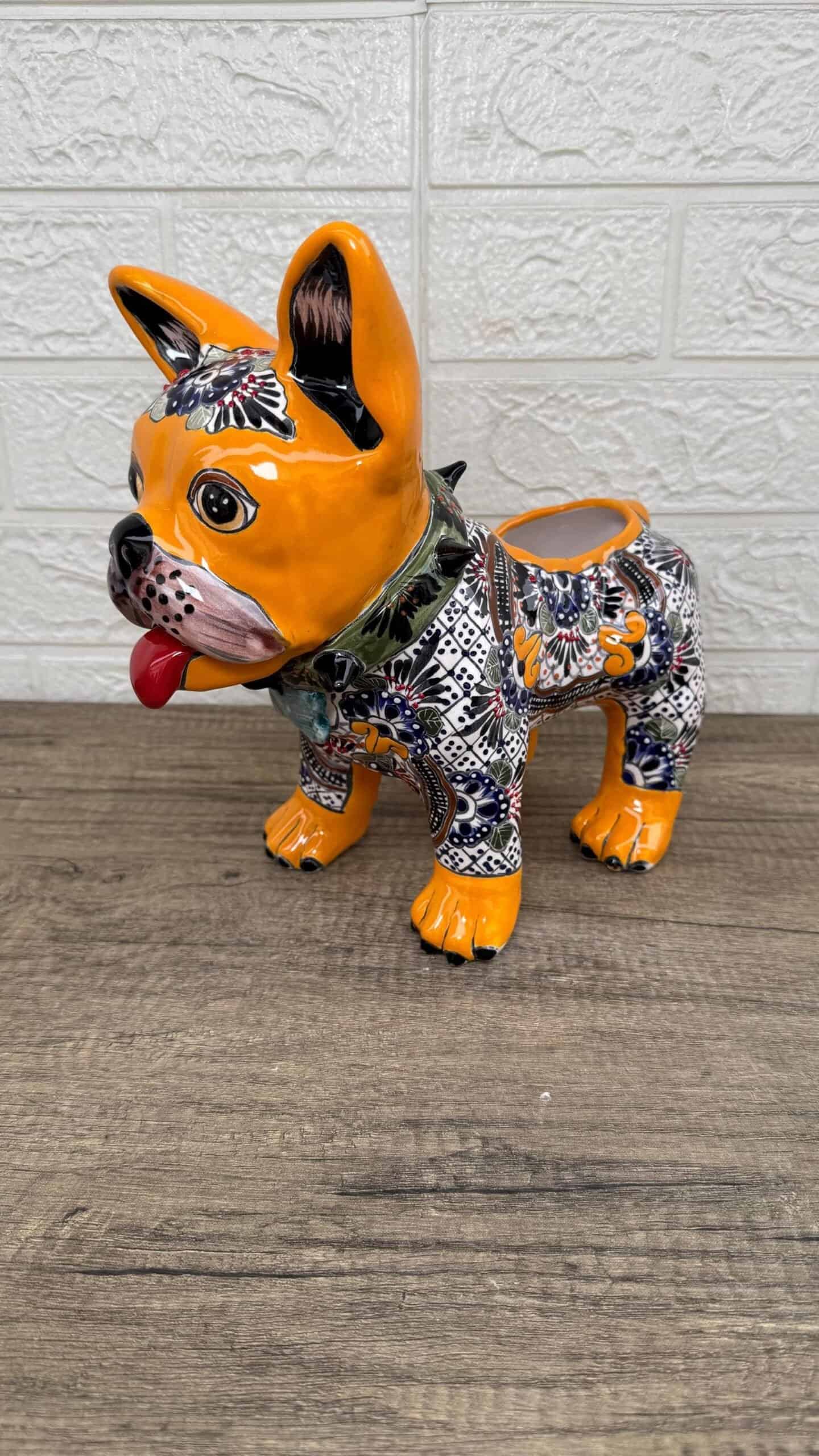 Talavera French Bulldog Planter Pot Sculpture Ceramic Dog, Talavera Pottery, Puebla Pottery, French Bulldog Statue, Handmade  Hand Painted - Image 2