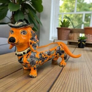 Talavera Dachshund Scupture Planter Pot Ceramic Dog, Talavera Pottery, Puebla Mexican Pottery, Dachshund Statue, Hand Painted  Home Decor