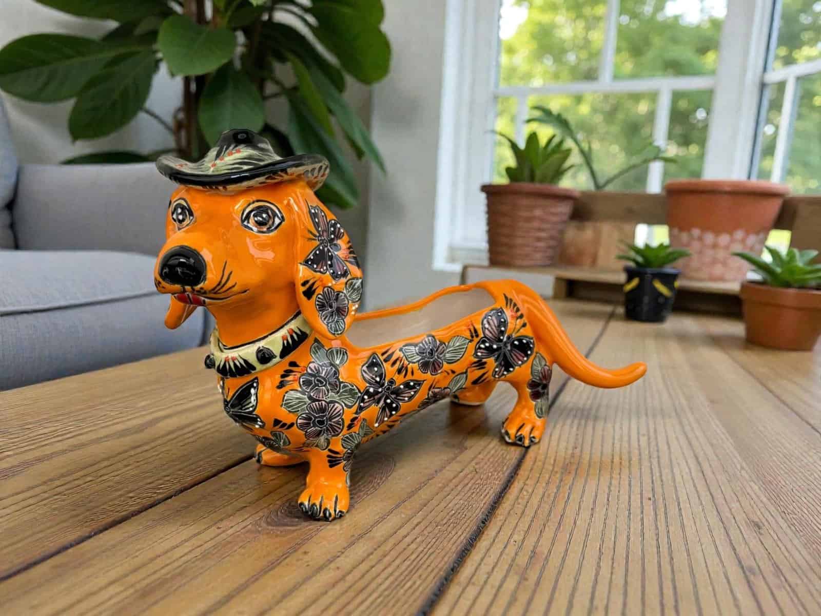 Talavera Dachshund Scupture Planter Pot Ceramic Dog, Talavera Pottery, Puebla Mexican Pottery, Dachshund Statue, Hand Painted  Home Decor - Image 1