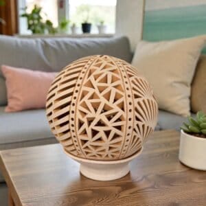 Hand Carved Clay Luminary, Mexican Terracotta Candle Holder, Handmade Geometric Lamp, Oaxaca Artisan Home Decor Santa María Atzompa