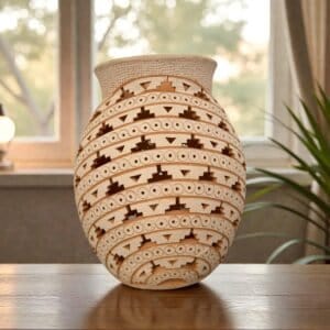 Handmade Clay Vase Santa María Atzompa Oaxaca, White And Brown Mexican Pottery, Rustic Boho Home Decor, Ceramic Planter Or Candle Holder