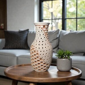 Handmade Clay Vase Santa María Atzompa Oaxaca, White And Brown Mexican Pottery, Rustic Boho Home Decor, Ceramic Planter Or Candle Holder