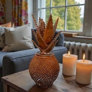 Mexican pottery, Pineapple decor, Mexican decoration, Pineapple sculpture, Glazed clay pineapple, Pottery from Michoacan