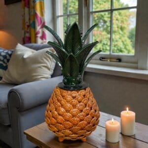 Mexican pottery, Pineapple decor, Mexican decoration, Pineapple sculpture, Glazed clay pineapple, Pottery from Michoacan