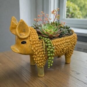 Handmade Glazed Pig Planter Or Salsa Bowl From Michoacán, Mexican Ceramic Pig, Artisan Pottery, Succulent Planter, Mexican Kitchen Decor