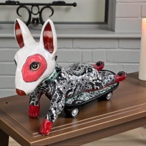 Talavera Bull Terrier Sculpture  Ceramic Dog, Talavera Pottery, Puebla Mexican Pottery, Bull Terrier Statue, Handmade And Hand Painted