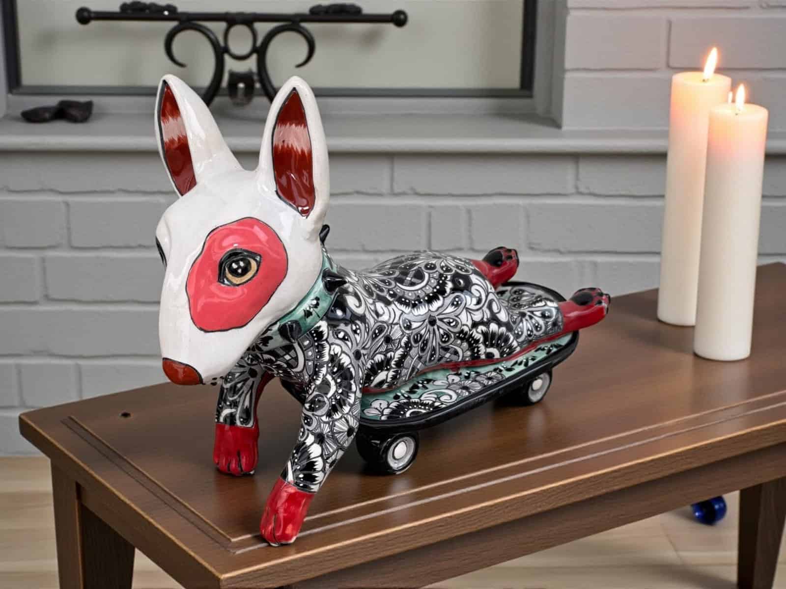 Talavera Bull Terrier Sculpture  Ceramic Dog, Talavera Pottery, Puebla Mexican Pottery, Bull Terrier Statue, Handmade And Hand Painted - Image 1