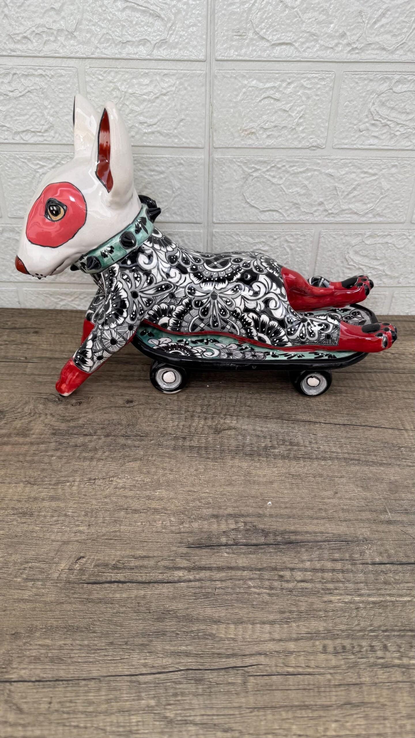 Talavera Bull Terrier Sculpture  Ceramic Dog, Talavera Pottery, Puebla Mexican Pottery, Bull Terrier Statue, Handmade And Hand Painted - Image 2