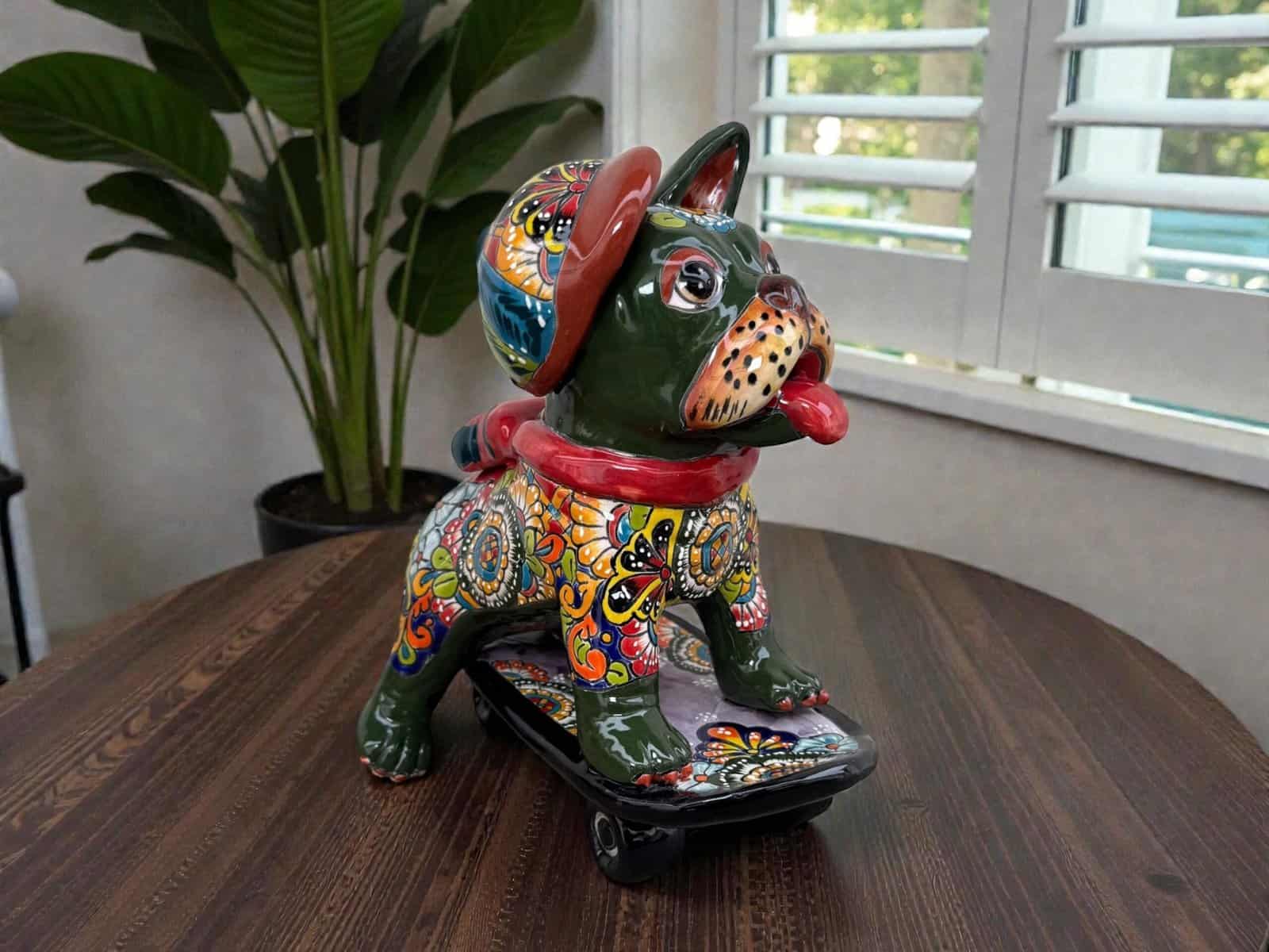 Talavera French Bulldog, Ceramic dog, Talavera pottery, Mexican pottery, French Bulldog statue, Dog sculpture - Image 1