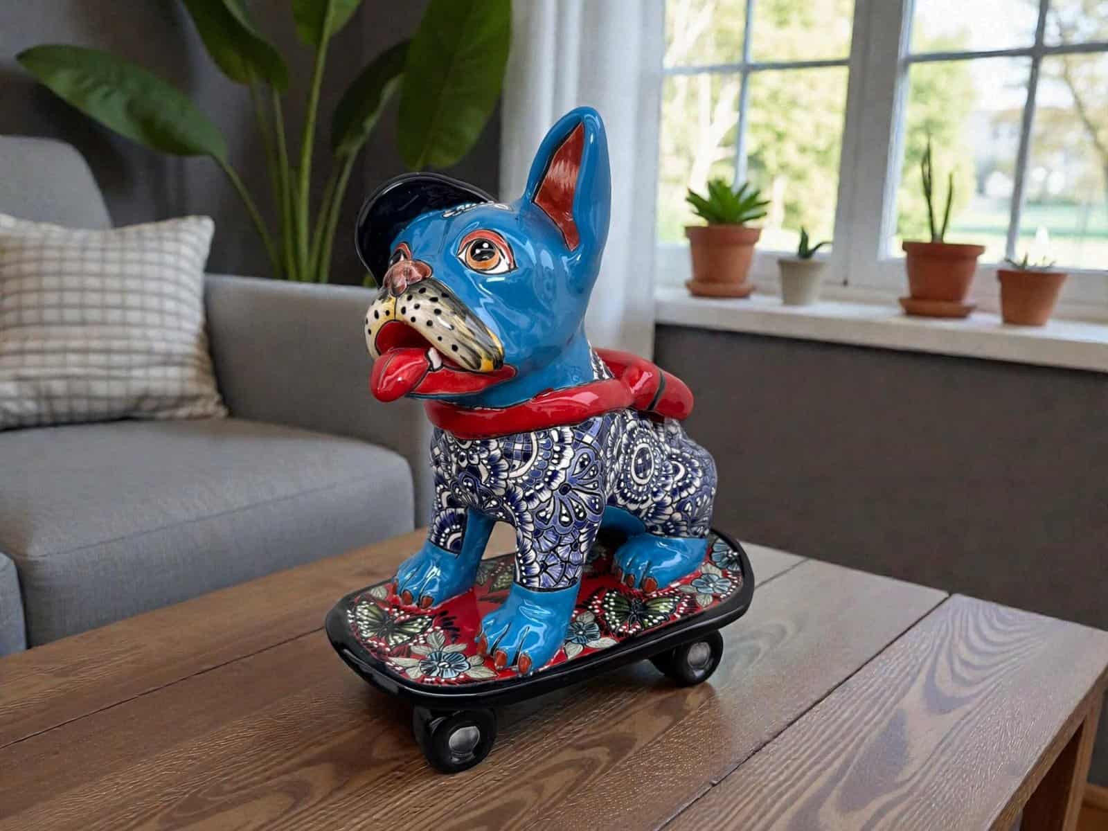 Talavera French Bulldog, Ceramic dog, Talavera pottery, Mexican pottery, French Bulldog statue, Dog sculpture - Image 1