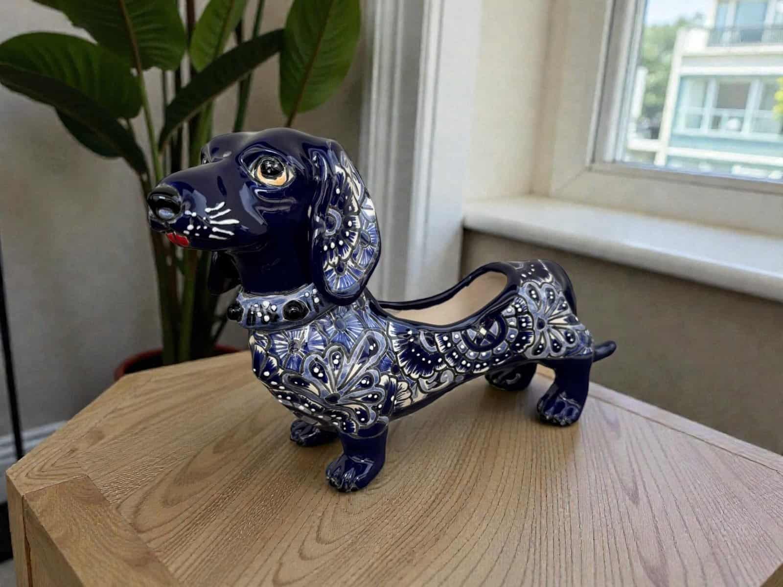 Talavera Dachshund Scupture Planter Pot Ceramic Dog, Talavera Pottery, Puebla Mexican Pottery, Dachshund Statue, Hand Painted  Home Decor - Image 1