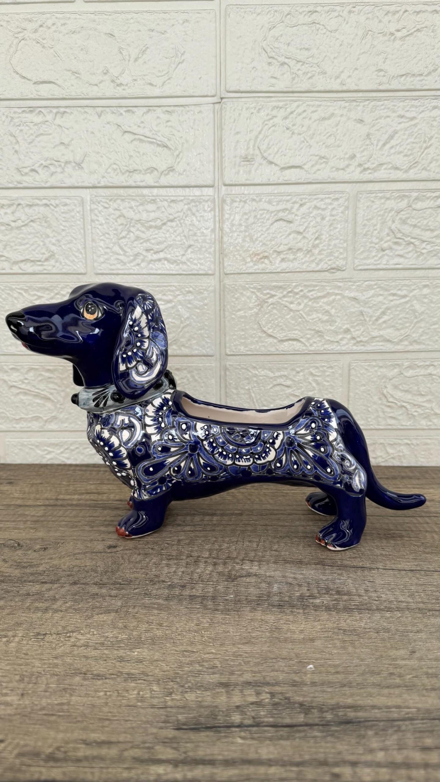 Talavera Dachshund Scupture Planter Pot Ceramic Dog, Talavera Pottery, Puebla Mexican Pottery, Dachshund Statue, Hand Painted  Home Decor - Image 2