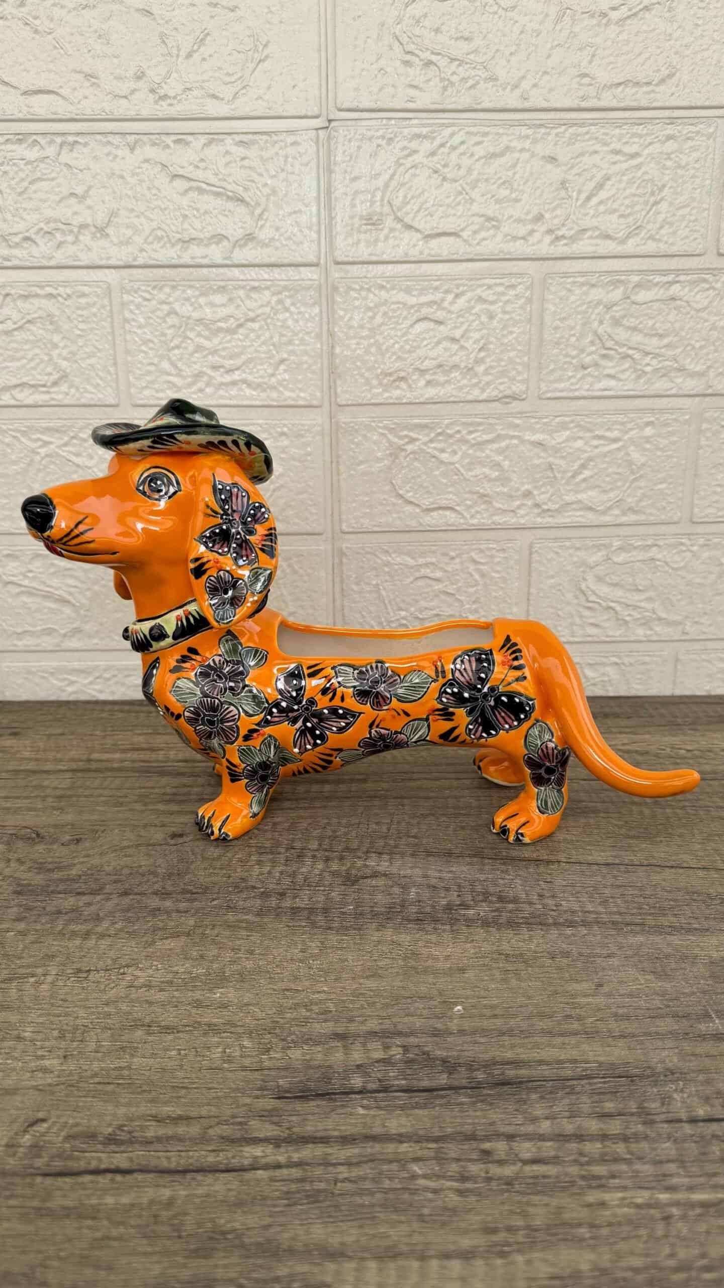 Talavera Dachshund Scupture Planter Pot Ceramic Dog, Talavera Pottery, Puebla Mexican Pottery, Dachshund Statue, Hand Painted  Home Decor - Image 2