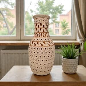Handmade Clay Vase Santa María Atzompa Oaxaca, White And Brown Mexican Pottery, Rustic Boho Home Decor, Ceramic Planter Or Candle Holder