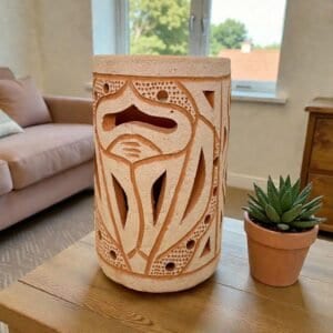 Handmade Clay Vase Santa María Atzompa Oaxaca, White And Brown Mexican Pottery, Rustic Boho Home Decor, Ceramic Planter Or Candle Holder