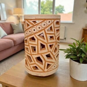 Handmade Clay Vase Santa María Atzompa Oaxaca, White And Brown Mexican Pottery, Rustic Boho Home Decor, Ceramic Planter Or Candle Holder