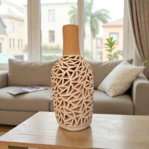 Handmade Clay Vase Santa María Atzompa Oaxaca, White And Brown Mexican Pottery, Rustic Boho Home Decor, Ceramic Planter Or Candle Holder
