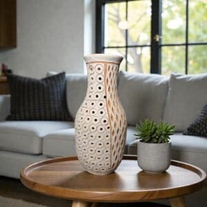 Handmade Clay Vase Santa María Atzompa Oaxaca, White And Brown Mexican Pottery, Rustic Boho Home Decor, Ceramic Planter Or Candle Holder