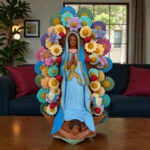 Virgin Mary Handmade Clay Piece, Virgen de Guadalupe  Mexican Decoration, Mary Virgin Sculpture, Metepec Estado de México Virgencita