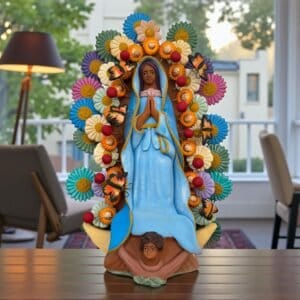 Virgin Mary Handmade Clay Piece, Virgen de Guadalupe  Mexican Decoration, Mary Virgin Sculpture, Metepec Estado de México Virgencita