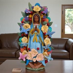 Virgin Mary Handmade Clay Piece, Virgen de Guadalupe  Mexican Decoration, Mary Virgin Sculpture, Metepec Estado de México Virgencita