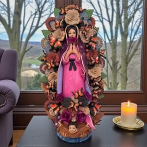 XL Virgin Mary Handmade Clay Piece, Virgen de Guadalupe  Mexican Decoration, Mary Virgin Sculpture,Metepec Estado de México Virgencita 23.7”