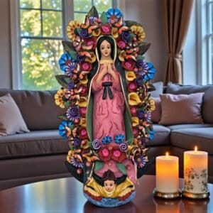 XL Virgin Mary Handmade Clay Piece, Virgen de Guadalupe  Mexican Decoration, Mary Virgin Sculpture,Metepec Estado de México Virgencita 23.7”