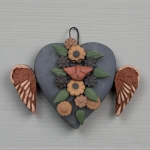 Miniature Clay Heart Wall Hanging Ornament Artistic  Metepec  México By Artisans Handmade Crafts, Home Decor Folk Art,  Pigment Technique